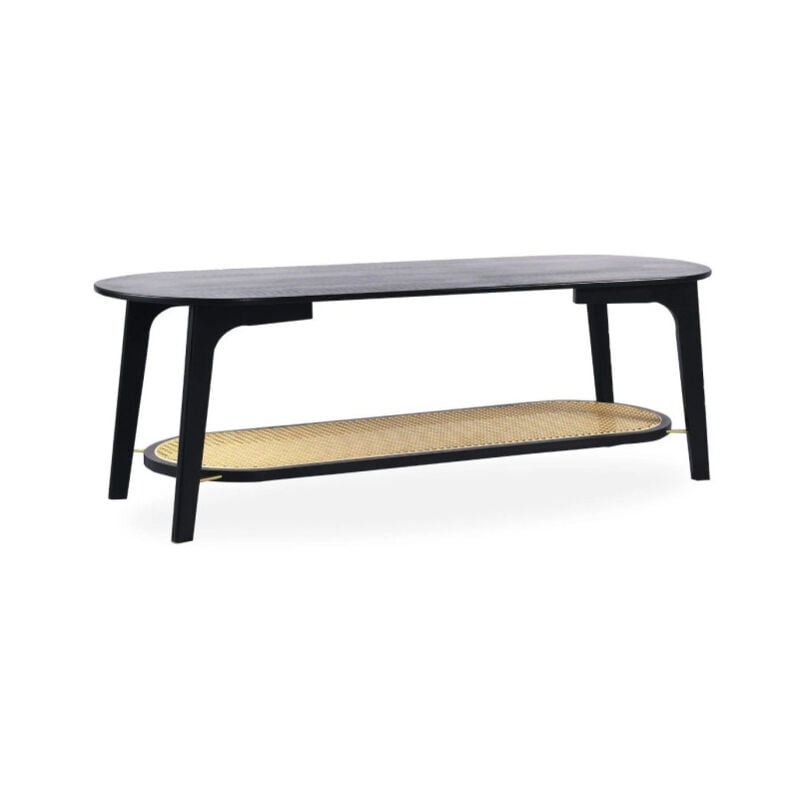 Paris Prix - Table Basse Design Avec Cannage 'Coralie' 120cm Noir