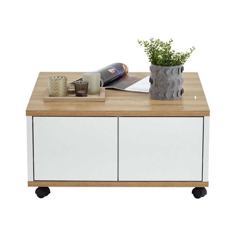 Table Basse Design 'Volgan' 70cm Chêne & Blanc