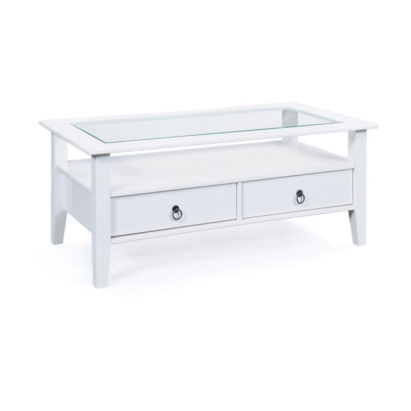 Paris Prix - Table Basse en Pin Massif 'Abigael' 115x60cm Blanc