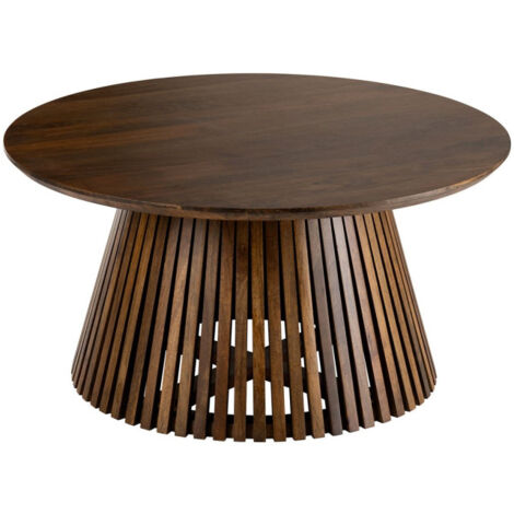 Paris Prix – Table basse ronde en bois de manguier 90cm – Plateau D. 90 x H. 8 cm – Pied D. 68 x H. 44 cm – À monter soi-même
