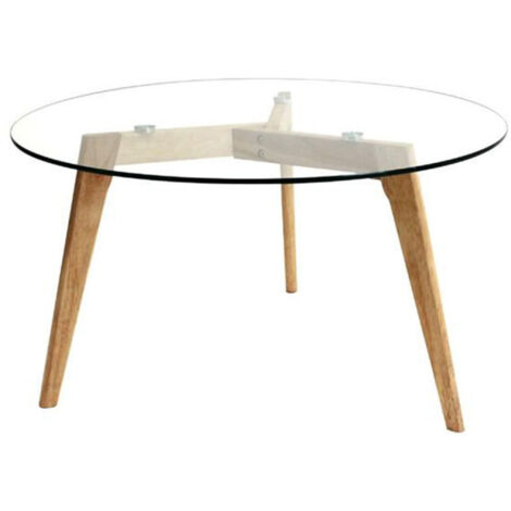 Paris Prix – Table basse ronde en verre 80cm – Bois naturel et verre transparent – Élégante et moderne pour intérieur contemporain