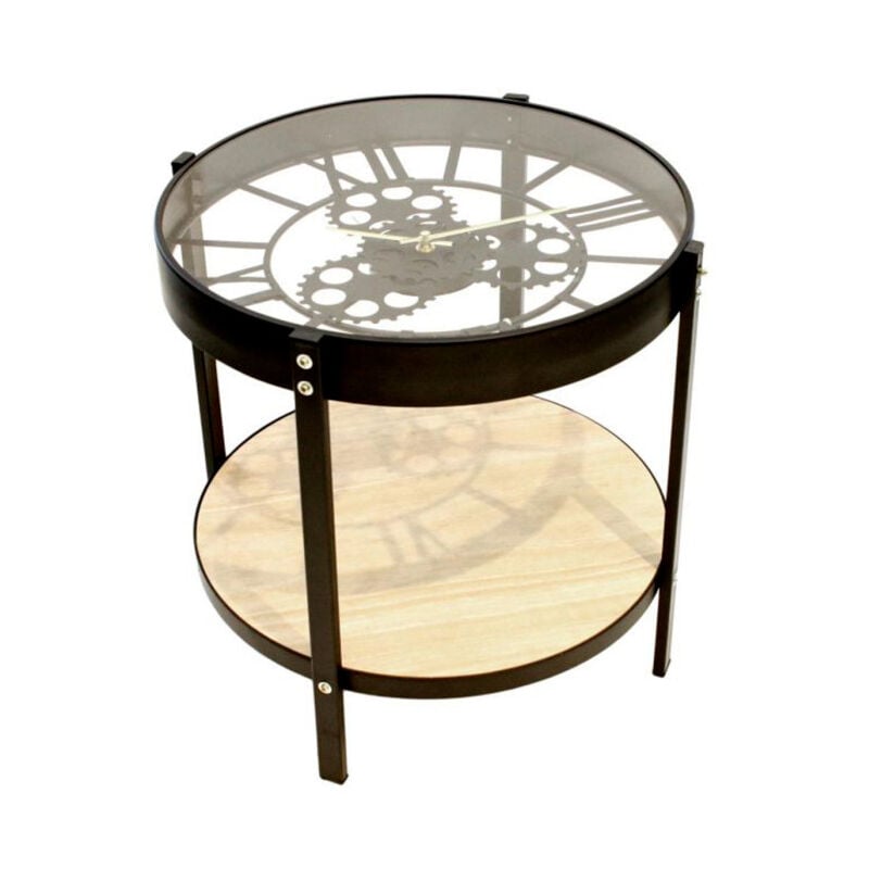 Paris Prix - Table d'Appoint Design 'Plateau Horloge' 40cm Noir