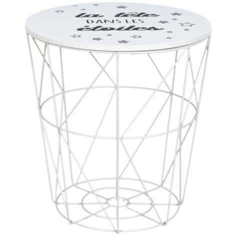 Paris Prix – Table d'appoint ronde 30cm en bois et MDF – Plateau amovible pour nettoyage facile – Design enfantin blanc