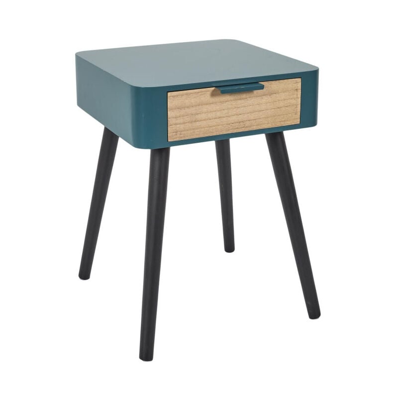 Paris Prix - Table de Chevet 1 Tiroir 'Bois' 48cm Bleu Canard
