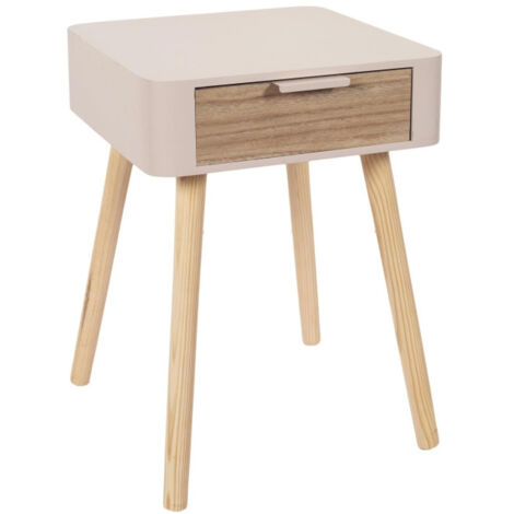 Paris Prix – Table de chevet 1 tiroir en bois et pin 48cm rose – Dimensions L. 34,8 x l. 37 x H. 48 cm – Design moderne pour chambre