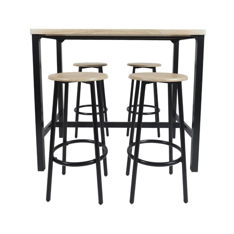 Table Mange Debout & 4 Tabourets 'Loka' 100cm Noir