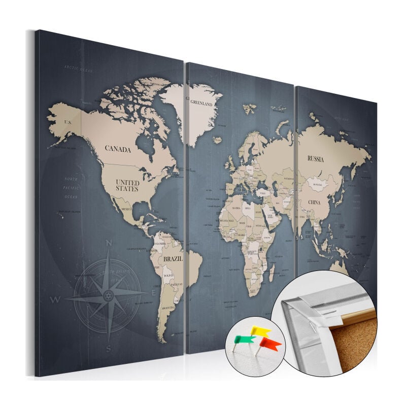 Tableau en Liège 'Carte du Monde - Anthracitic World' 80 x 120 cm