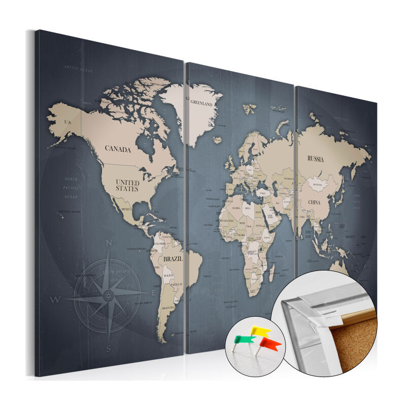 Paris Prix - Tableau en Liège 'Carte du Monde - Anthracitic World' 60 x 90 cm