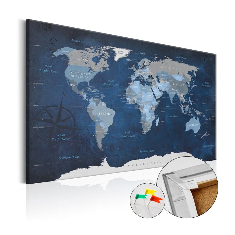 Paris Prix - Tableau en Liège 'Carte du Monde - Dark Blue World' 80 x 120 cm