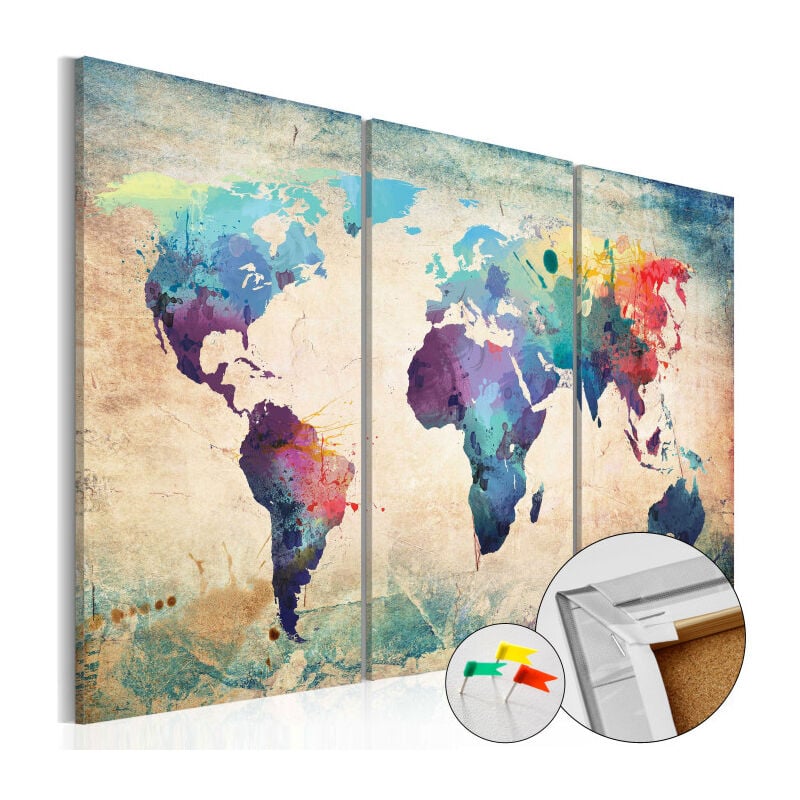 Paris Prix - Tableau en Liège 'Carte du Monde - Rainbow Map' 40 x 60 cm