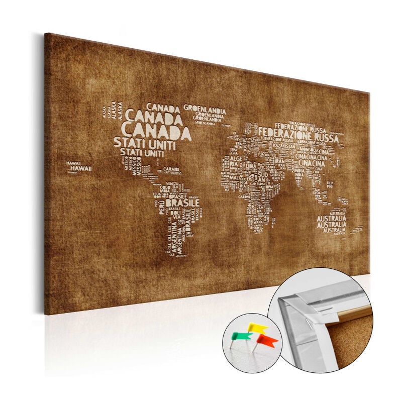 Tableau en Liège 'Carte du Monde - the Lost Map en Italien' 60 x 90 cm