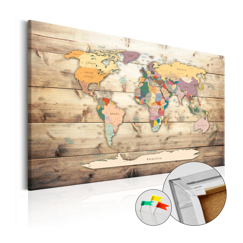 Tableau en Liège 'Carte du Monde - the World at Your Fingertips' 40 x 60 cm