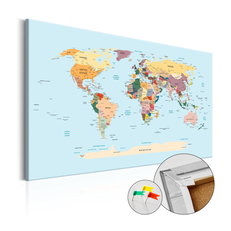 Paris Prix - Tableau en Liège 'Carte du Monde - Travel with Me' 60 x 90 cm