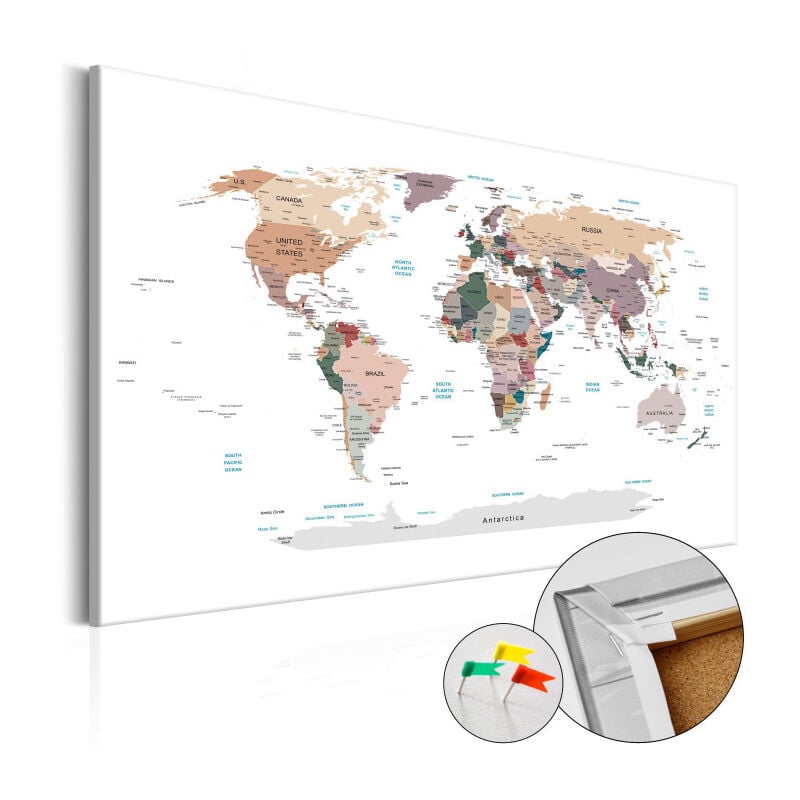 Paris Prix - Tableau en Liège 'Carte du Monde - Where Today' 80 x 120 cm