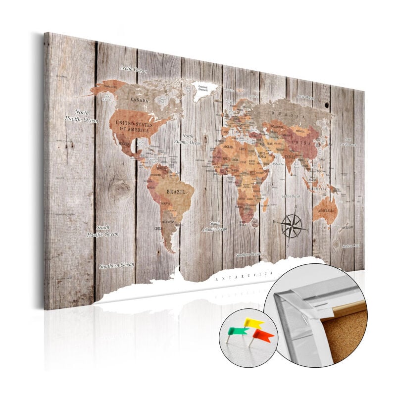 Paris Prix - Tableau en Liège 'Carte du Monde - Wooden Stories' 40 x 60 cm