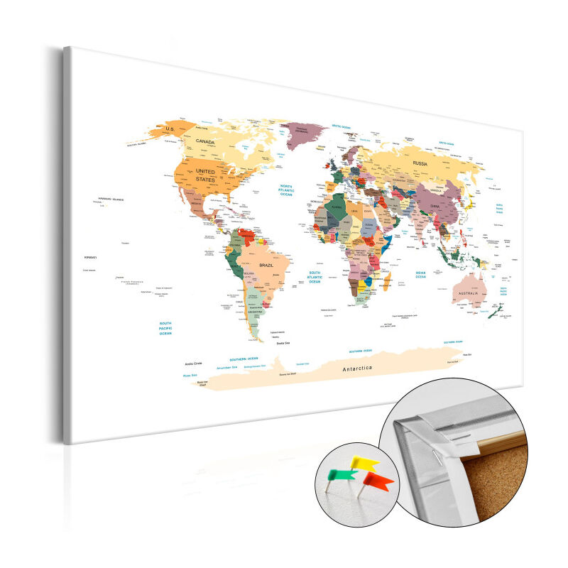 Paris Prix - Tableau en Liège 'Carte du Monde - World Map' 80 x 120 cm
