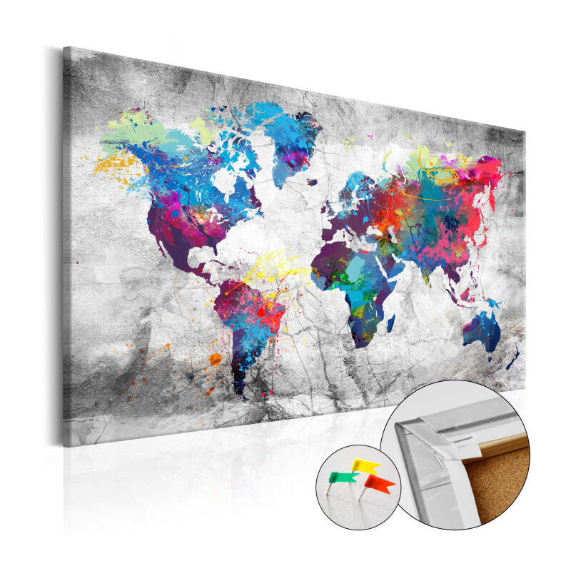 Tableau en Liège 'Carte du Monde - World Map : Grey Style' 80 x 120 cm