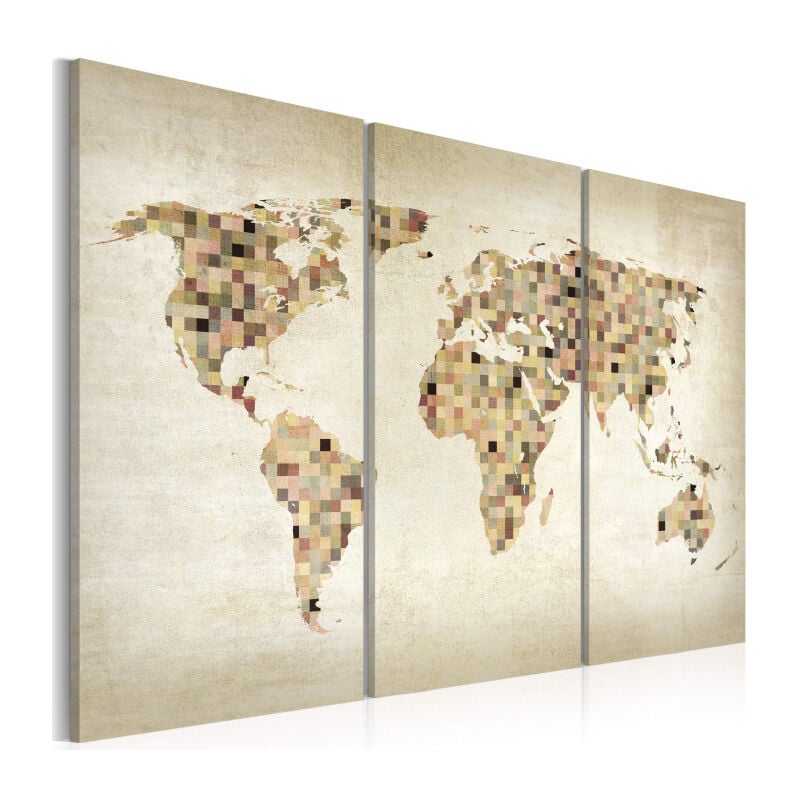 Paris Prix - Tableau Imprimé 3 Panneaux 'Monde en Beige' 40 x 60 cm