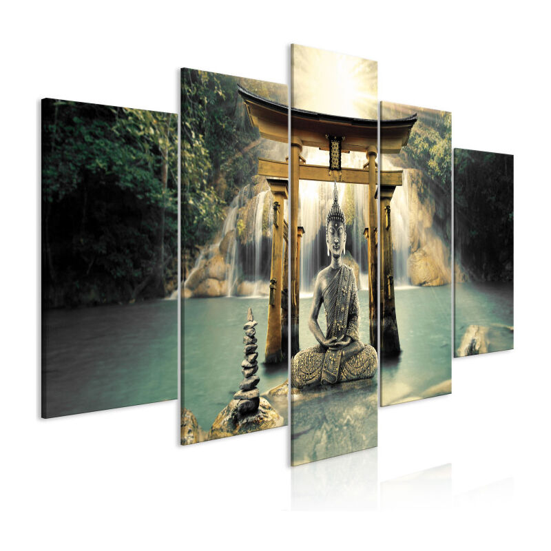 Tableau Imprimé 5 Panneaux "Buddha Smile Wide" 50 x 100 cm