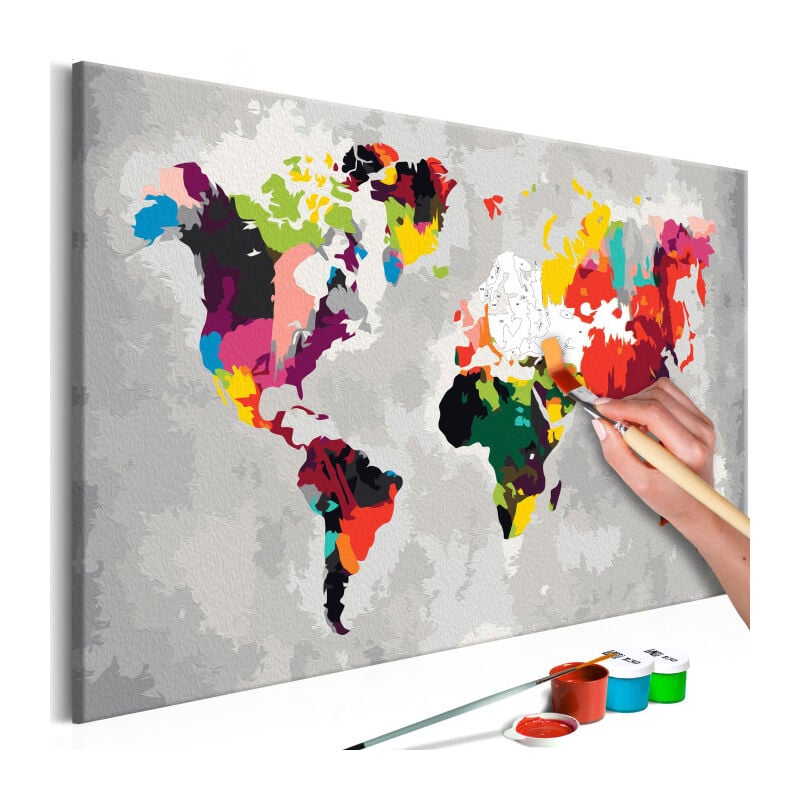 Paris Prix - Tableau à Peindre Soi-Même 'Carte du Monde Couleurs Criardes' 40x60cm