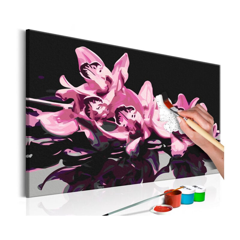 Paris Prix - Tableau à Peindre Soi-Même 'Orchidée Rose Fond Noir' 40x60cm