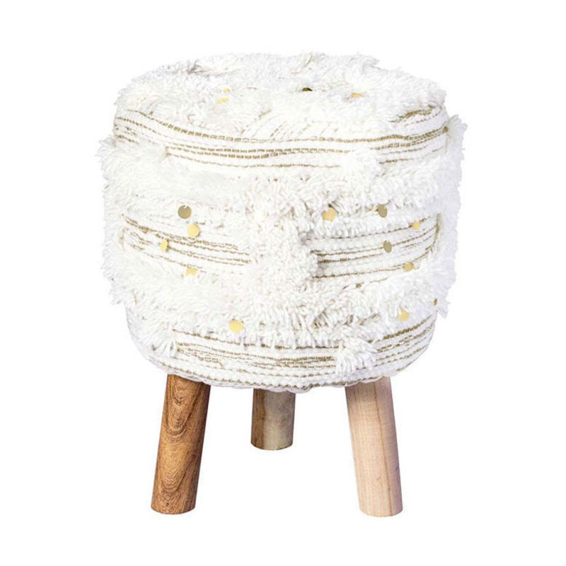 Tabouret Bohème Fait à la Main 'Bohist iv' 50cm Crème & Kaki