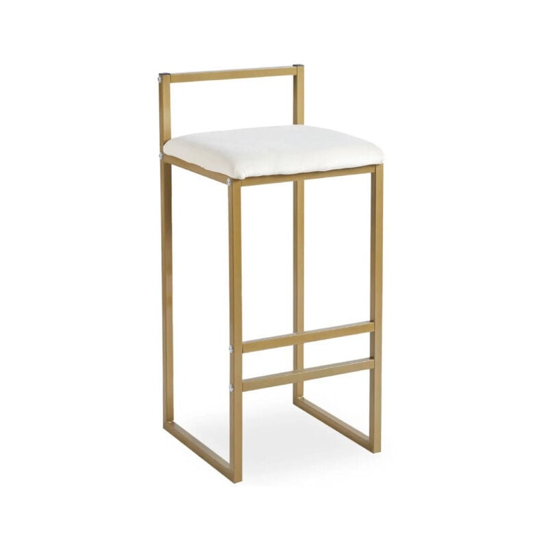 Paris Prix - Tabouret de Bar Velours 'Dakota' 80cm Crème & Or