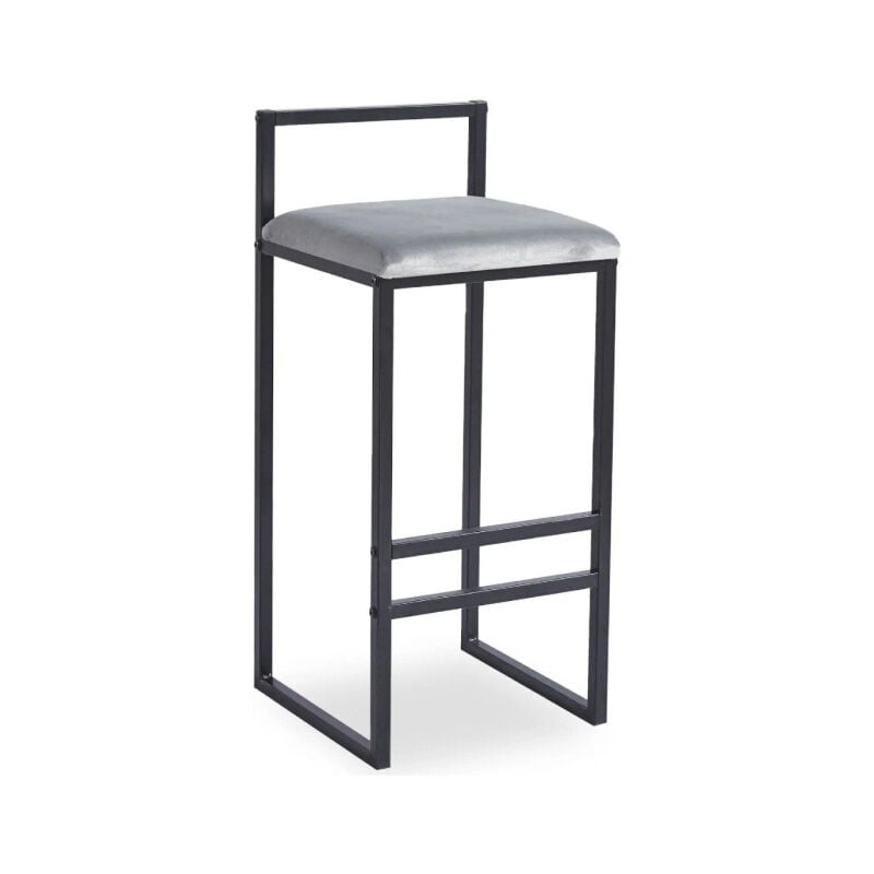 Paris Prix - Tabouret de Bar Velours 'Dakota' 80cm Gris & Noir