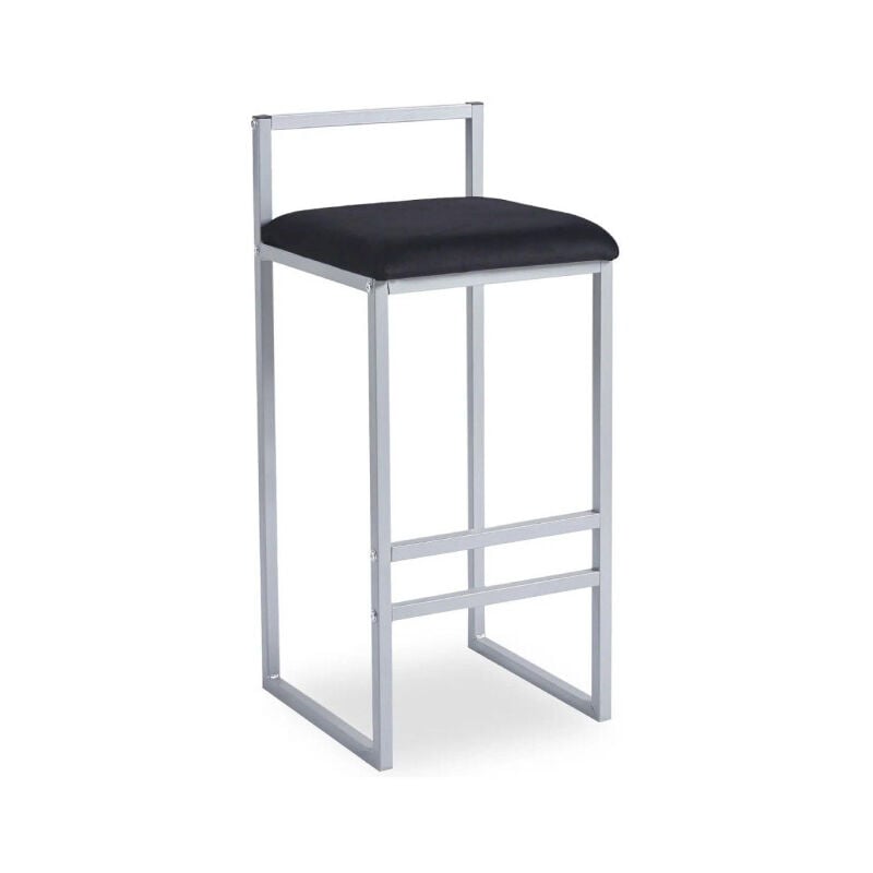 Paris Prix - Tabouret de Bar Velours 'Dakota' 80cm Noir & Argent