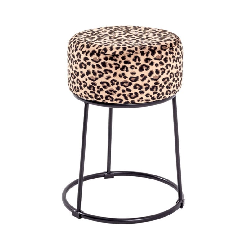 Tabouret en Velours 'Motif Léopard' 46cm Marron