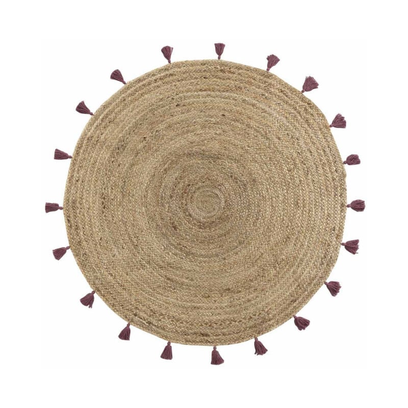 Paris Prix - Tapis Déco Rond en Jute 'Shira' 120cm Bordeaux