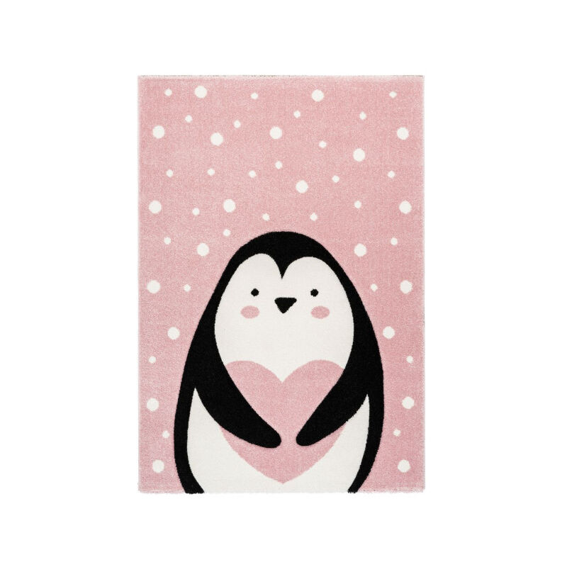 Paris Prix - Tapis de Chambre Enfant Pingouin 'Gidya' Rose 120 x 170 cm