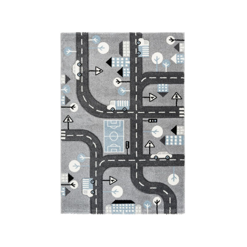 Paris Prix - Tapis de Chambre Enfant Voiture 'Marree' Argent 80 x 150 cm