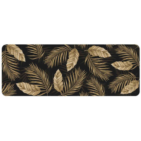 Paris Prix – Tapis de cuisine rectangulaire 45x120cm en flanelle noire et or – Antidérapant en caoutchouc – Facile à entretenir et confortable