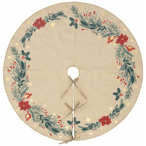 Paris Prix - Tapis De Sapin Poinsettia soir De Noël 90cm Beige