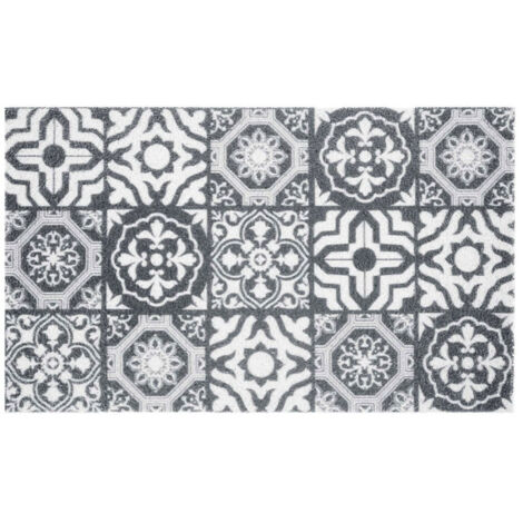 Paris Prix – Tapis d'entrée Lisbonne 45x75cm gris – Design Azulejos élégant – Matière PVC facile à entretenir – Pour intérieur et extérieur