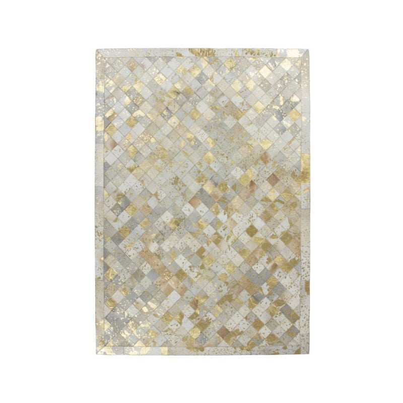 Paris Prix - Tapis en Cuir Effet Mosaïque 'Lavish' Ivoire & Or 80 x 150 cm