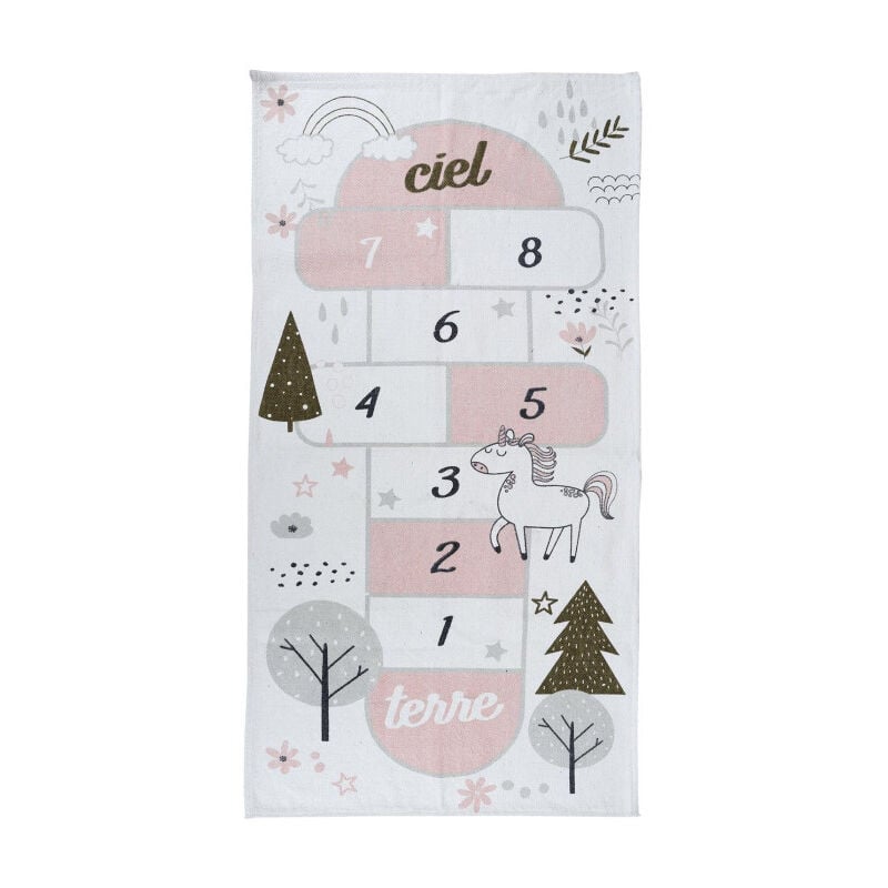 Paris Prix - Tapis Enfant 'Marelle' 70x140cm Blanc & Rose