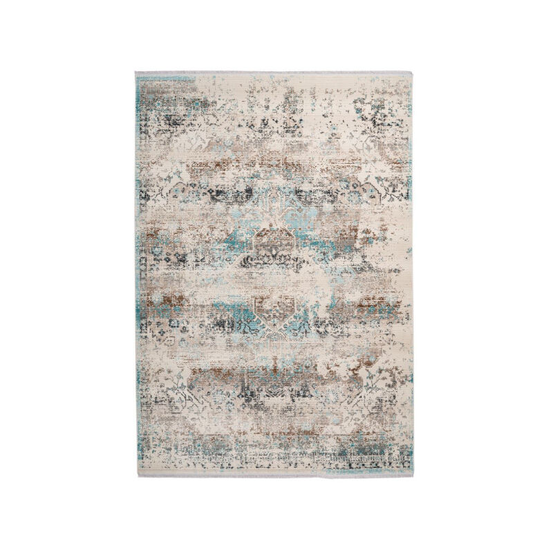 Paris Prix - Tapis Oriental à Poils Courts 'Anouk' Taupe & Turquoise 120 x 170 cm