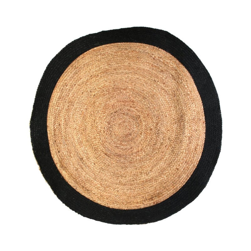 Paris Prix - Tapis Rond Déco en Jute 'Bordure' 120cm Noir