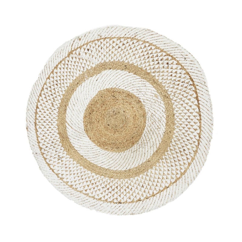Paris Prix - Tapis Rond Déco en Jute 'Imprimé' 90cm Blanc
