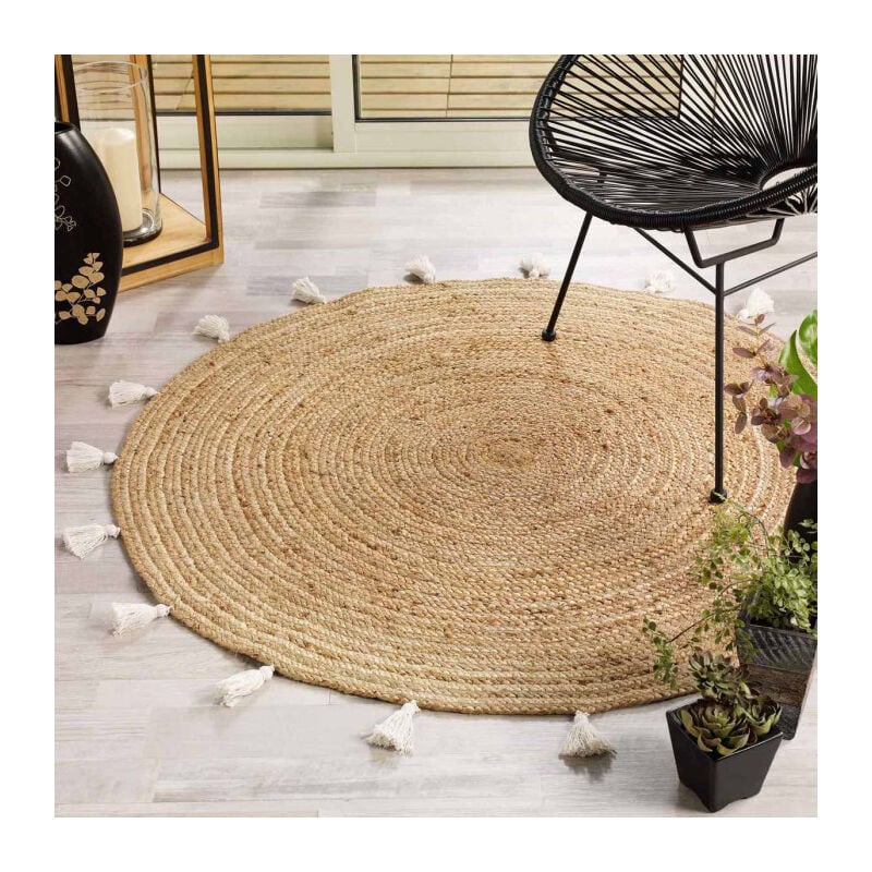 Tapis Rond Déco en Jute 'Shira' 120cm Blanc