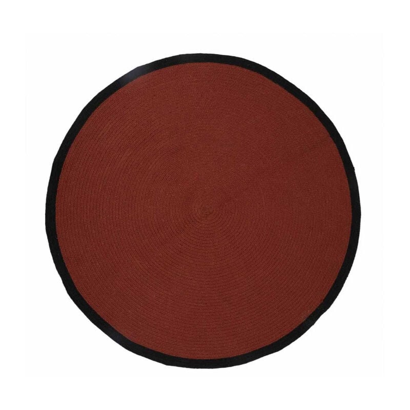 Paris Prix - Tapis Rond en Coton 'Bord' 120cm Terracotta & Noir