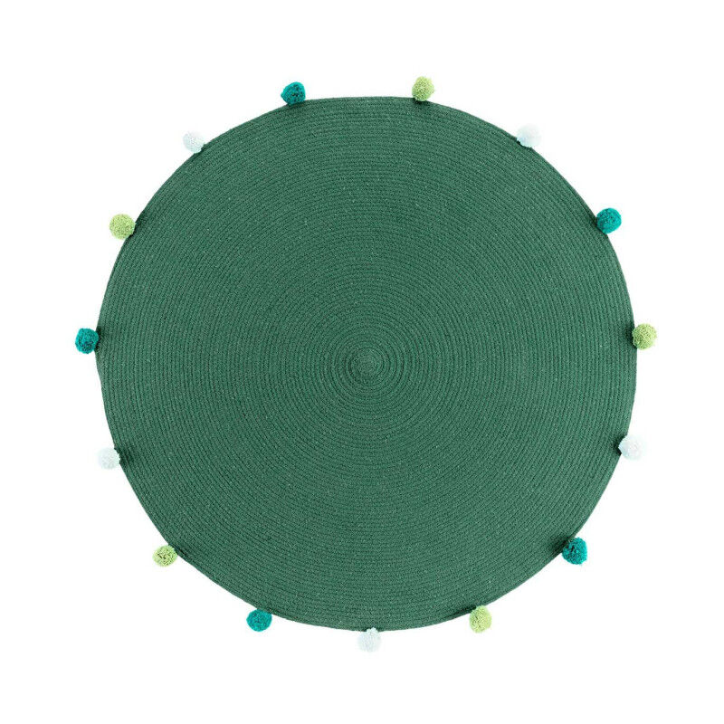 Paris Prix - Tapis Rond Enfant 'Pompomparty' 90cm Vert