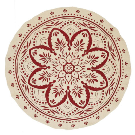 Paris Prix – Tapis rond imprimé mandala 120cm – Coton terracotta – Motif artistique pour décoration intérieure – Épaisseur 0,5cm