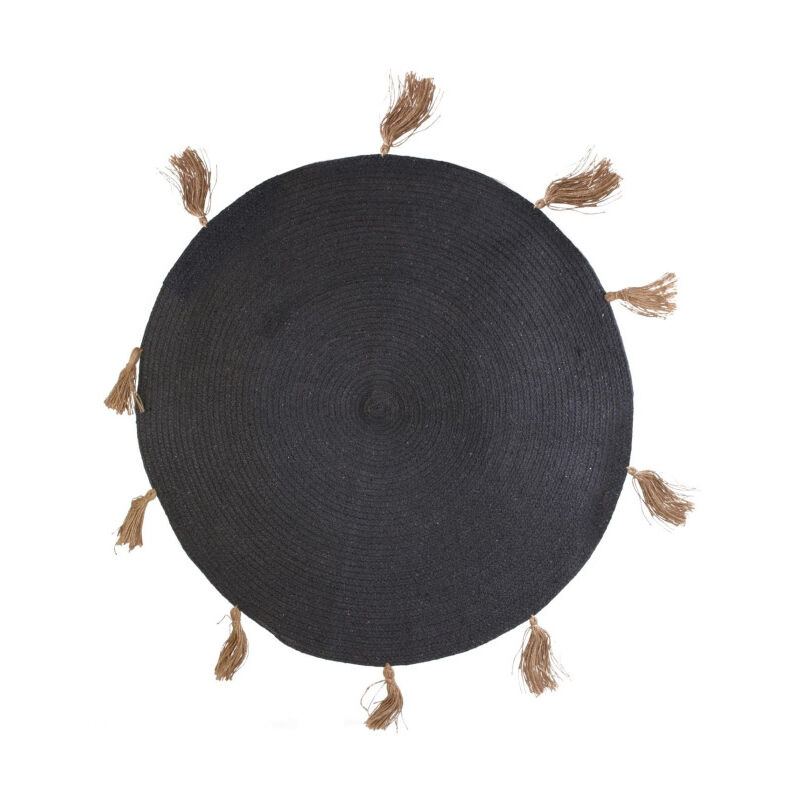 Paris Prix - Tapis Rond à Pompons 'Austin' 90cm Gris