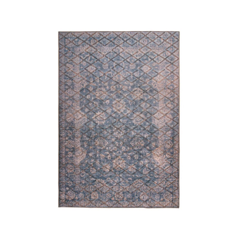 Paris Prix - Tapis Tissé à Poils Courts 'Antique' Bleu & Or 80 x 150 cm