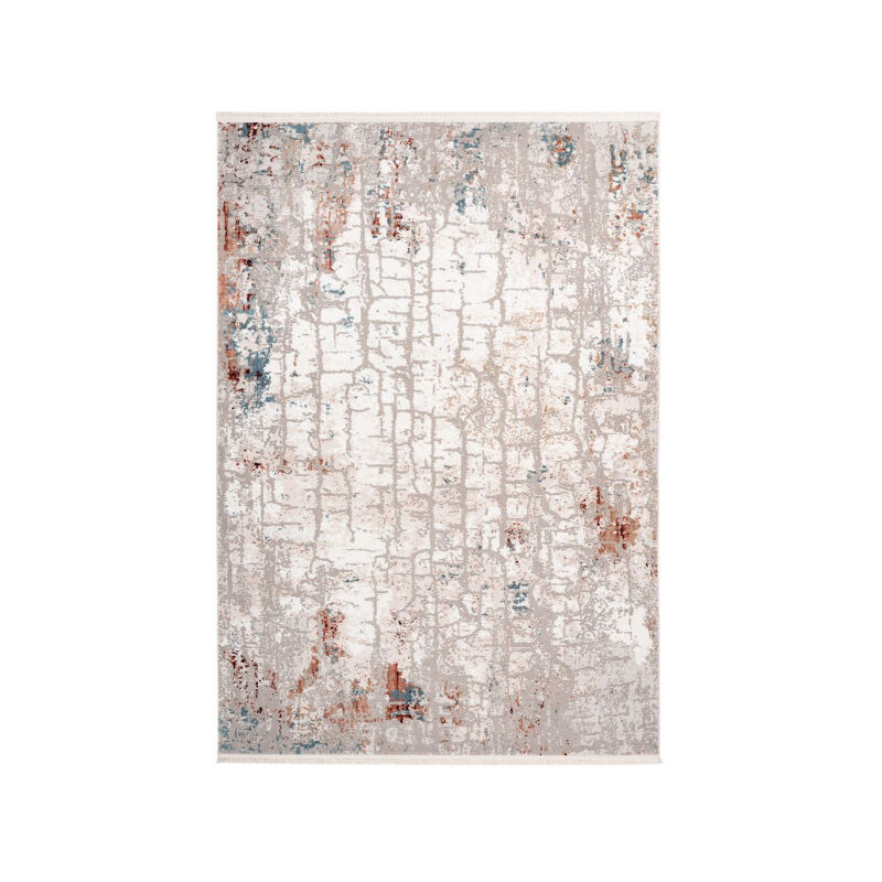 Paris Prix - Tapis Vintage à Franges 'Akropolis i' Gris & Rose 80 x 150 cm