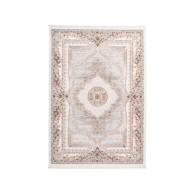 Tapis Vintage à Franges "Akropolis V" Gris & Rose 80 x 150 cm