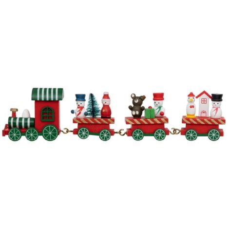 Paris Prix - Train Déco Bois personnages De Noël 22cm Rouge
